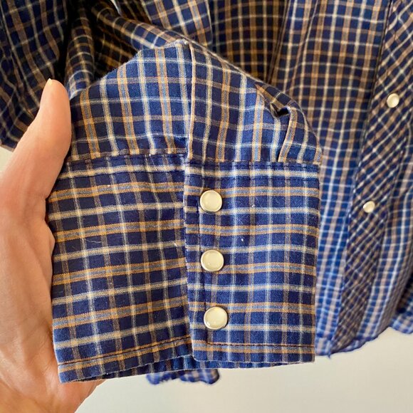 Wrangler Western Shirts XL Pearl Snap-button down Long-sleeve Shirt Blue Plaid - Picture 4 of 5